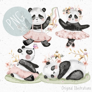 4 PNGs voor sublimatie ballerina PNG bundel schattige Panda clipart set dansen PNG ballet clipart Panda sublimatie clipart Safari nieuwe babymeisje