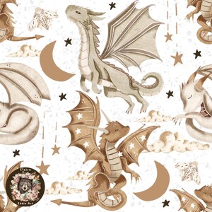 Dragon Seamless Pattern Cute dragon repeating pattern for fabric Fairytale seamless file Magical pattern Mythological seamless moon