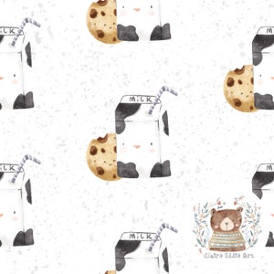 Naadloos patroon Melk & koekjes Digitaal papier Leuk koekje Herhaalpatroon voor stof Melkdoos Naadloos patroon Koekjessublimatie Snoepbestand