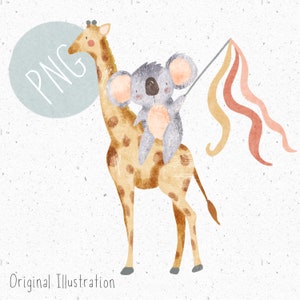 PNG do sublimacji żyrafa PNG dziecięca odzież koala clipart safari png BOHO Baby sublimacja słodka żyrafa clipart dżungla pobierz Scandi