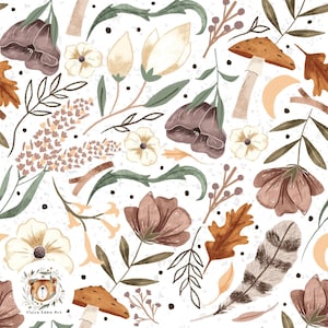 Patrón floral sin costuras de otoño Papel digital sin costuras con flores silvestres Papel para álbum de recortes con flores de otoño Patrón repetido de otoño para tela Patrón de hongos