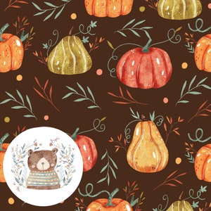 Seamless Pattern BOHO fall Pumpkin Repeat pattern for fabric Thanksgiving clothing design kids Autumn digital paper Squash seamless leaves