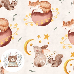 Space Seamless Pattern Woodland Seamless Digital Paper Moon seamless pattern Fox Scrapbook Paper Rabbit Repeat Pattern for fabric design