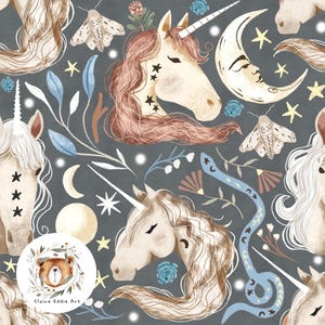 Unicorn Seamless Pattern Unicorn Seamless Digital Paper Magical Repeat Pattern for fabric Fairytale Digital File Fantasy seamless moon