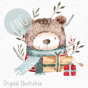 PNG para sublimación Oso lindo png Bebé Navidad Clipart Festivo PNG Invierno Clipart bosque oso sublimación Niños Clipart Regalo de Navidad