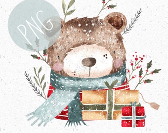 PNG for Sublimation Cute Bear png Baby Christmas Clipart Festive PNG Winter Clipart woodland bear sublimation Kids Clipart Christmas gift