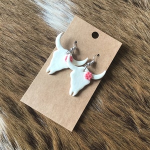 Handmade Cow Skull Clay Earrings