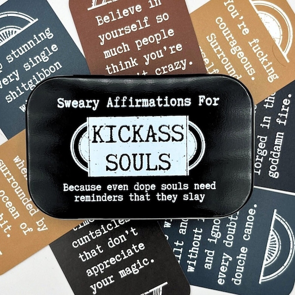 MORE Sweary Affirmations Cards for Kickass Souls |  40 Mini Cards in a Black Tin  | A follow-up to Sweary Affirmations for Badass Legends