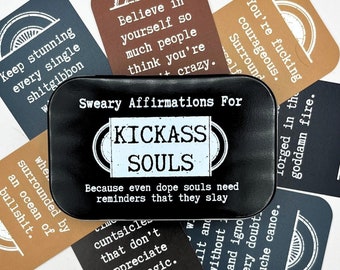 MORE Sweary Affirmations Cards for Kickass Souls |  40 Mini Cards in a Black Tin  | A follow-up to Sweary Affirmations for Badass Legends