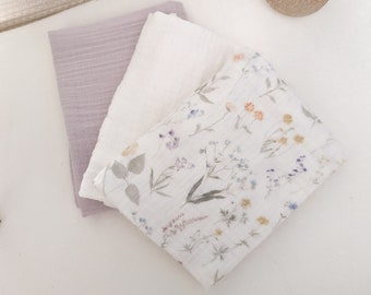 Set of 3 SPRING baby swaddles in double cotton gauze 50x50cm