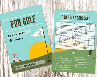 Editable Bar Golf Crawl Scorecard Blank Canva Template Printable Pub ...