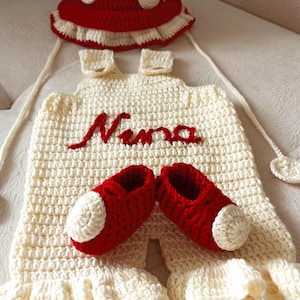 Newborn mushroom outfit Named mushroom overalls set, newborn baby set, mushroom hat, baby overalls set,forest newborn photography