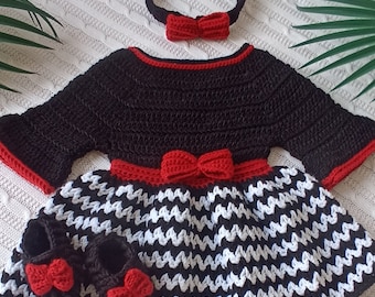 spanish sleeve baby dress Baby clothing set,Black Baby outfit,Black,red,white baby set. Knitted Baby set