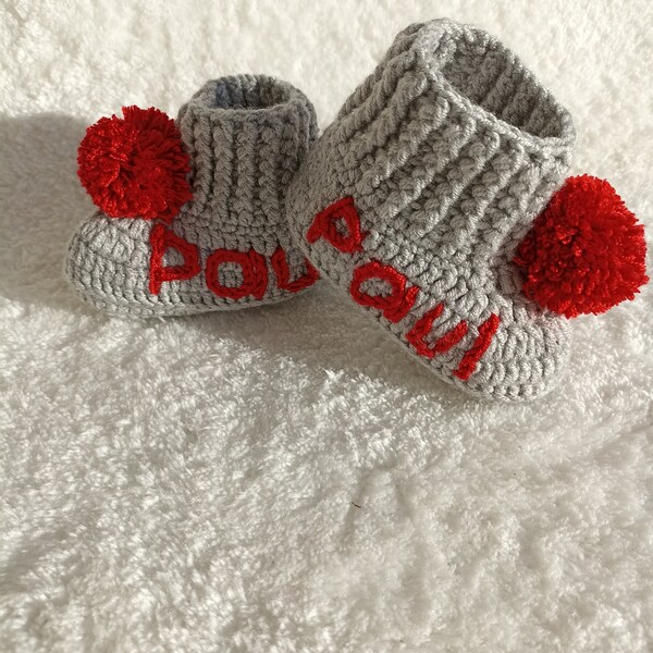 Hand Embroidered knitted boots gray red shoes