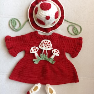 Handmade Baby Mushroom Costume – Crochet Red Toadstool Dress with Hat  Baby Girl Halloween Outfit – Forest Fairy Baby Dress  Baby Photo Prop