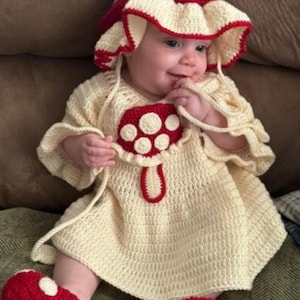 Mushroom baby costume baby girl costume mushroom hat booties set, newborn mushroom dress. halloween costumes, mushroom hatforest