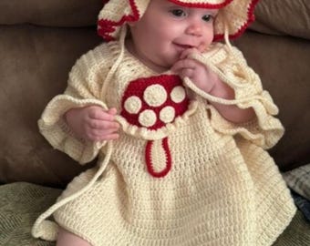 Mushroom baby costume baby girl costume mushroom hat booties set, newborn mushroom dress. halloween costumes, mushroom hatforest
