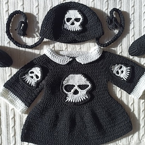 Costume de crâne d&#39;Addams du mercredi, costume d&#39;Halloween pour bébé, accessoire photo pour bébé, ensemble de filles manches mercredi, robe de gâteau Smash