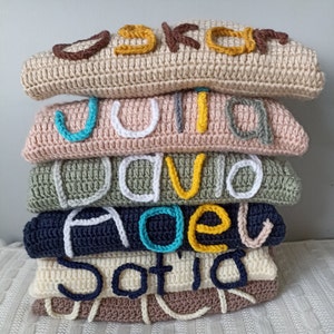Hand Embroidered Baby Name Sweater – Custom Crochet Knit Jumper