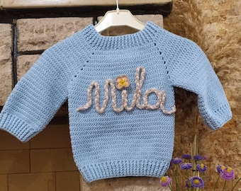 BABY NAME SWEATER -Hand Embroidered Knit Sweater - Baby Sweater - Newborn Name Sweater - Custom Baby and Toddler Sweater -Baby Shower Gift