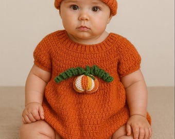 Pumpkin Baby costume Romper Booties Halloween Outfit Halloween Baby Costume Crochet Pumpkin Romper Set for Newborn or Infant pumpkin costume
