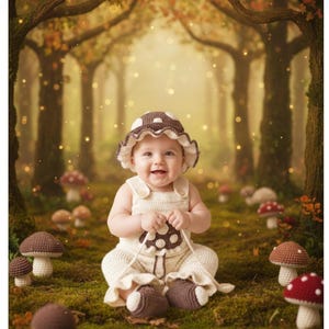 Newborn mushroom set, baby boy costume overalls hat booties set, mushroom bucket, mushroom overalls halloween costumes,forest newborn