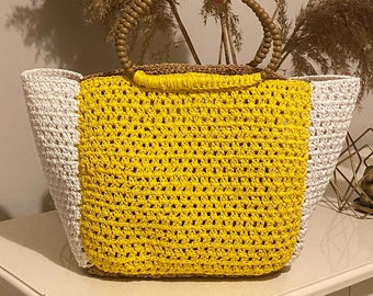 Boho Bag, Casual Shoulder Bag, Luxury Bag, Designer Bag,  Knitted Raffia Beach Bag, Summer Bag, Big Crochet Bag