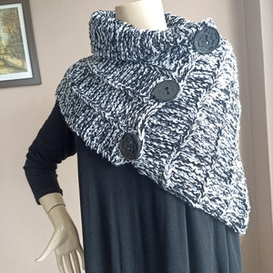 Button Scarf, Hand Knit Shoulder Warp with 3 buttons, Chunky Neck Cowl, Mini Poncho, Gift for Mother, Outlander gifts, Made in USA