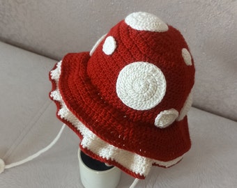 Mushroom bucket hat, crocheted mushroom hat halloween hat from newborn to adult