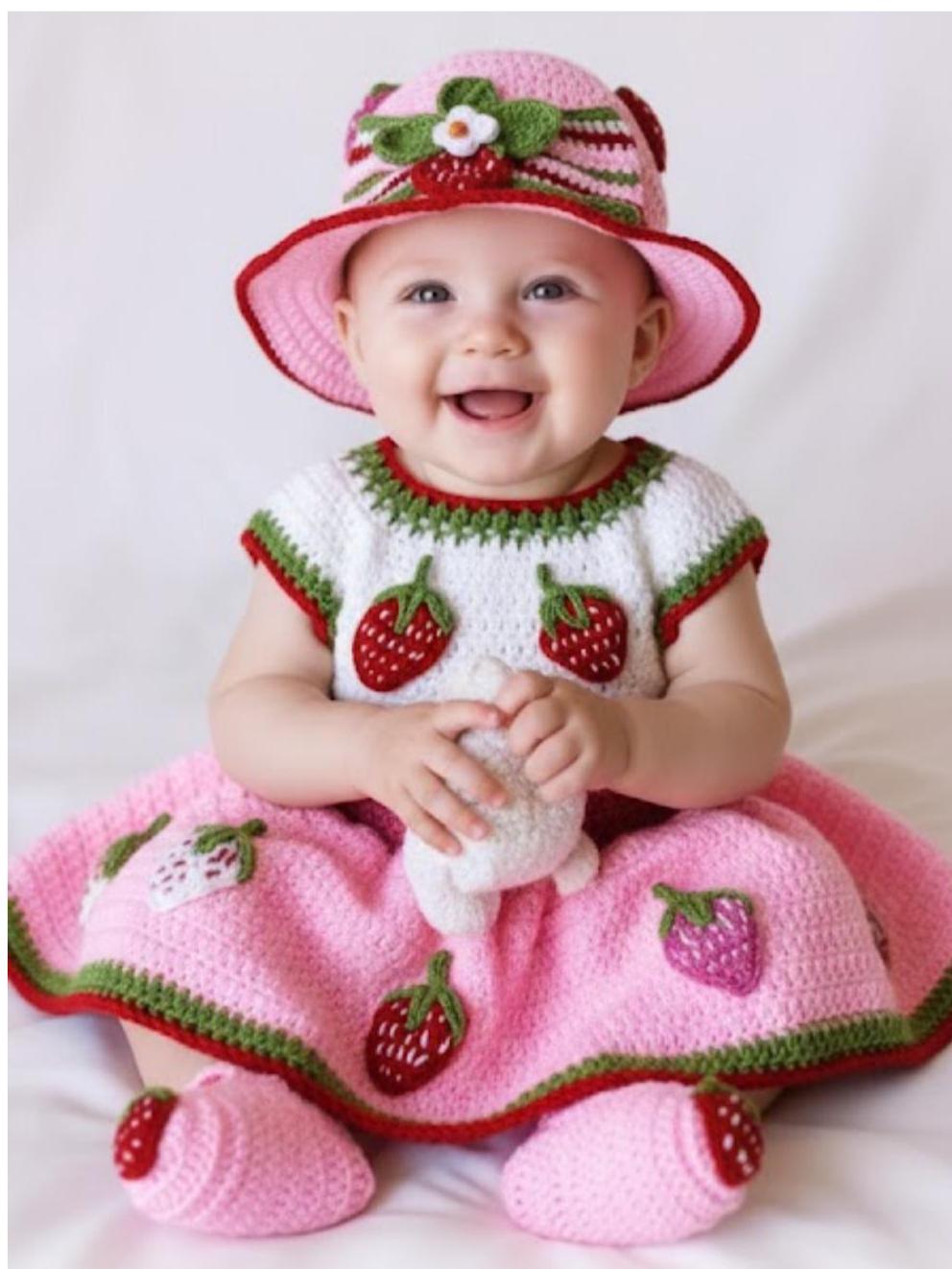 white christmas dresses Crochet Strawberry Shortcake Baby Dress main image 0