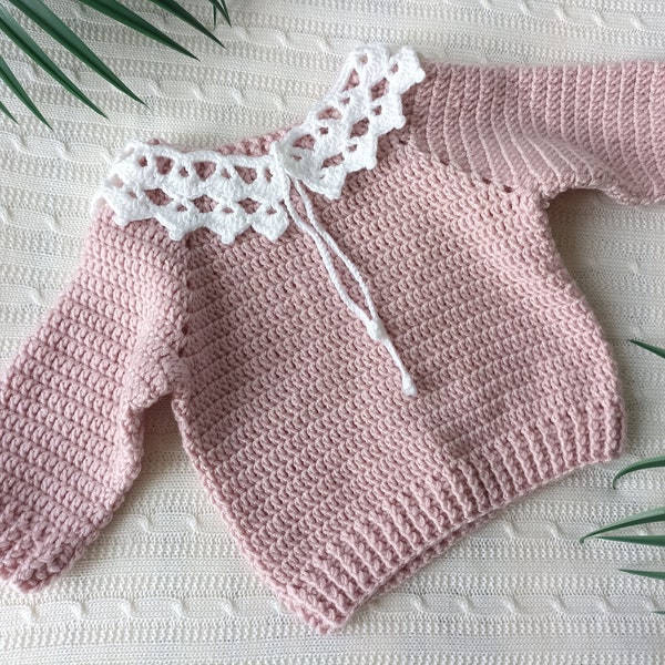 Pull bébé col dentelle pull nouveau-né pull col crochet fait main