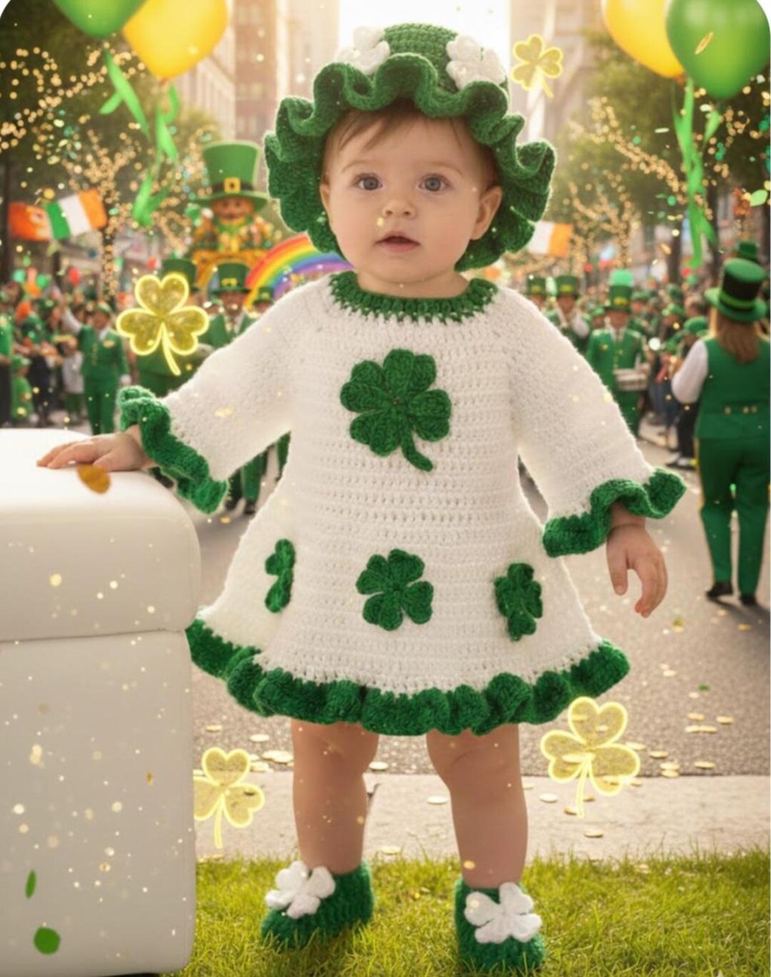 St Patricks Day Baby Outfitcrochet Baby Shamrock Dressnewborn 