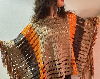 Crochet poncho, fringed poncho triangle poncho, shrug, colorful shawl crochet braids