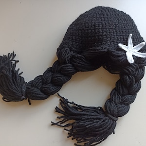 Baby Mermaid Wig Hat,Mermaid Hair Hat, Toddler Costume, Newborn Photoshoot, black Baby Girl Wig, Infant Crochet Outfit, Baby Girl Costume