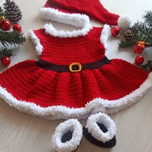 Baby christmas outfit Crochet Baby Dress, Coming Home Dress, Infant Outfits, Crochet Newborn Outfit, Infant Christmas dress hatbootsset