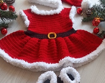 Baby christmas outfit Crochet Baby Dress, Coming Home Dress, Infant Outfits, Crochet Newborn Outfit, Infant Christmas dress hatbootsset