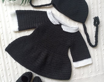 Newborn crochet dress costume baby Halloween celebrations dress hat booties set Black Baby outfit Knitted Baby set newborn photo