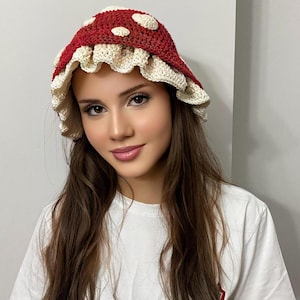 Crochet mushroom hat cotton summer mushroom bucket hat newborn to adult gift mushroom hat mother baby hat