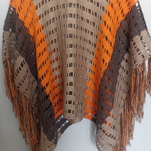 Crochet poncho, fringed poncho triangle poncho, shrug, colorful shawl crochet braids zdjęcie 5