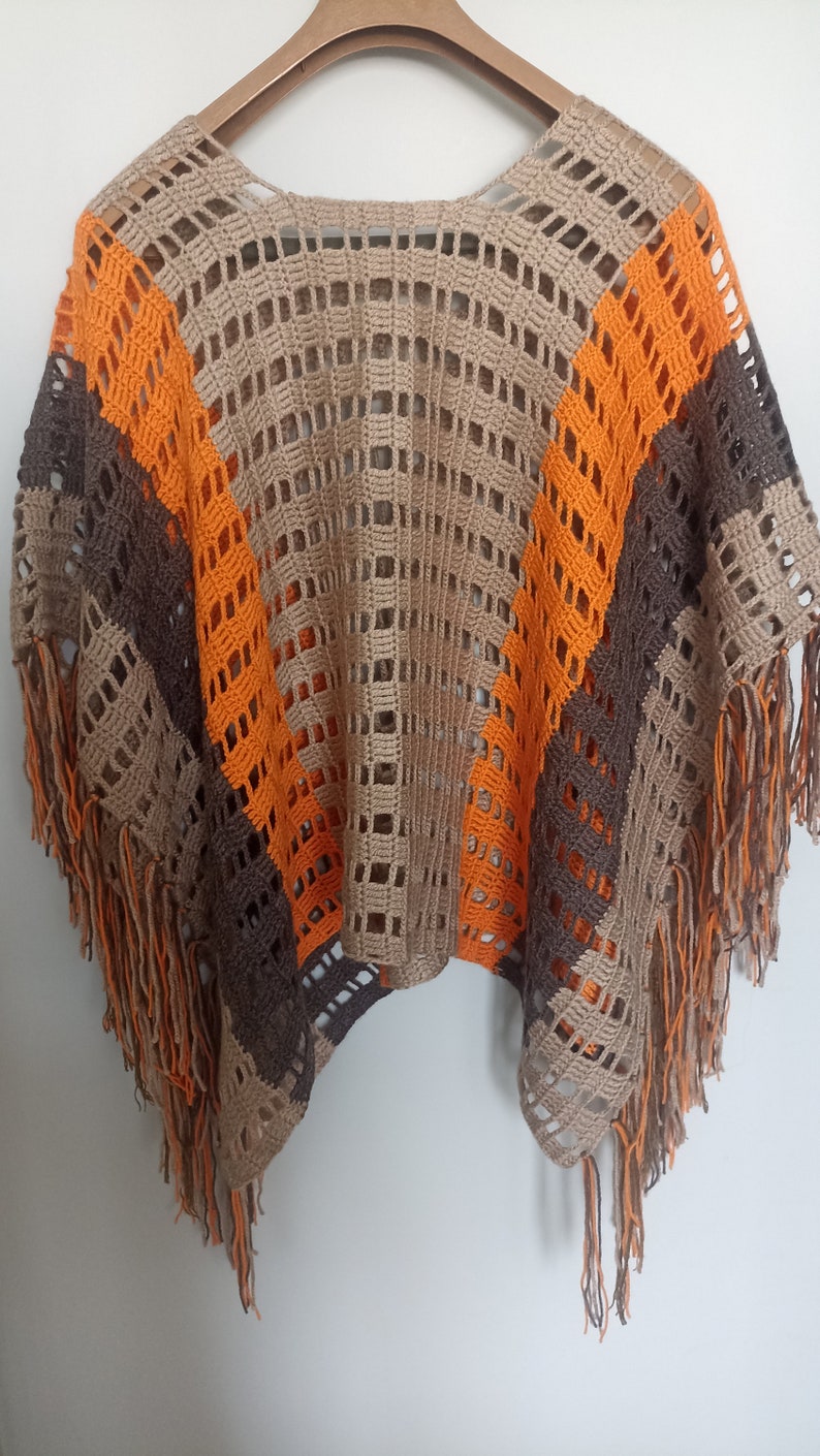 Crochet poncho, fringed poncho triangle poncho, shrug, colorful shawl crochet braids zdjęcie 5