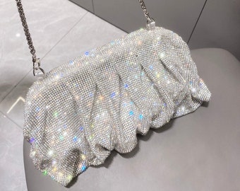 Valentina tas/strass handgemaakte avond zilveren clutch/diamantentas/evenemententas/avondje uit tas/glanzende kristallen tas/bruilofttas