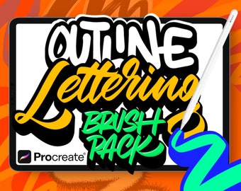 Pacote de pincéis para letras Procreate Outline: 58 pincéis (download instantâneo)