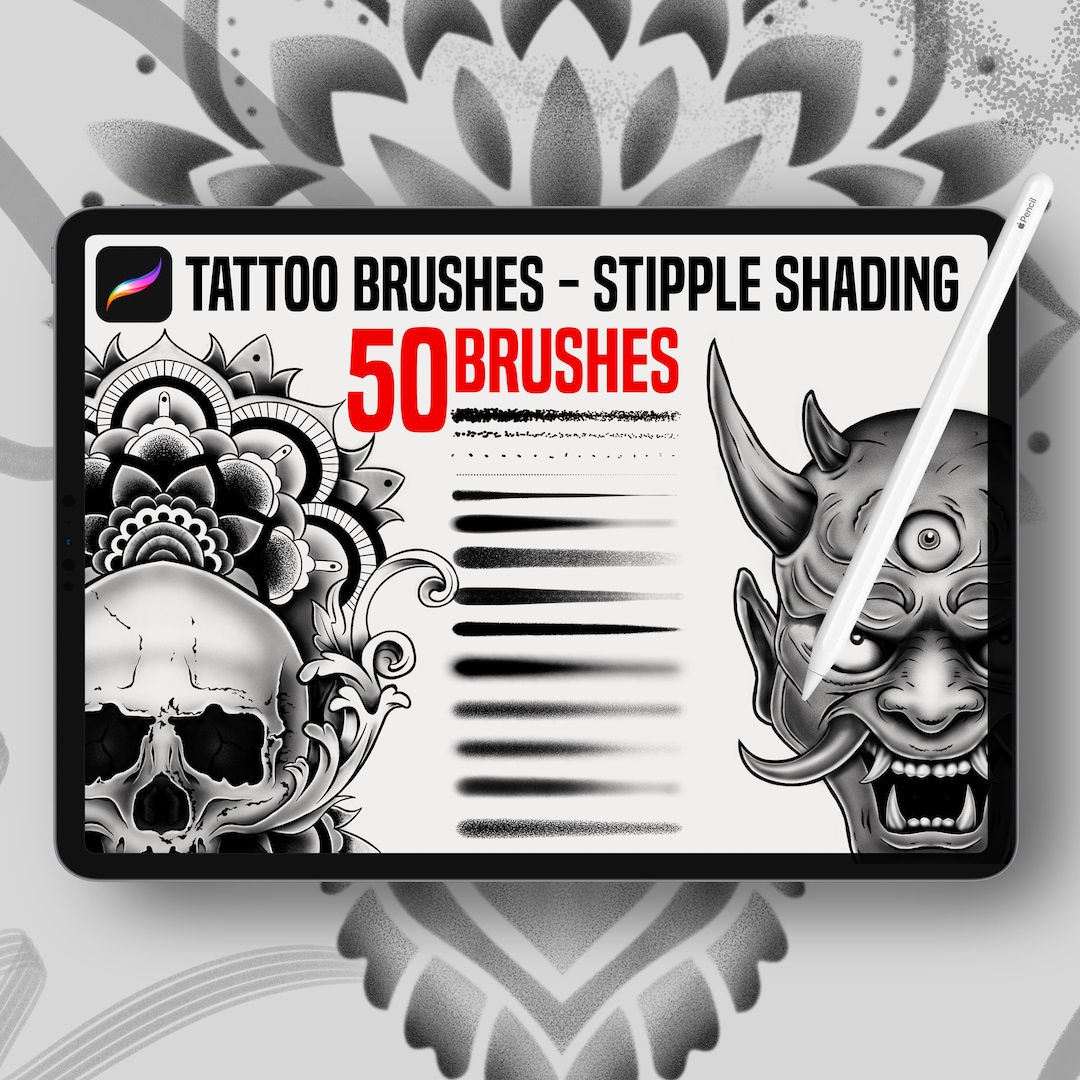 50 Procreate Tattoo Brushes, Tattoo Stipple Shader Texture Brushes