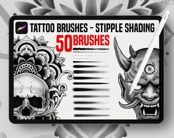 50 pennelli per tatuaggi Procreate, pennelli per texture shader Stipple Tattoo, pennelli per tatuaggi Procreate, pennelli Dotwork Procreate, pennelli per ombreggiatura