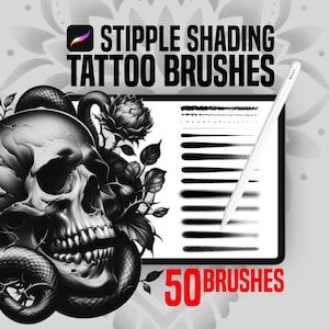 50 Procreate Tattoo Brushes: Stipple Shader Texture, Dotwork, Shading