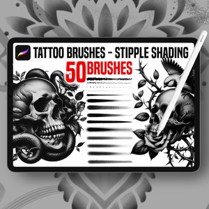 50 Procreate Tattoo Brushes, Tattoo Stipple Shader Texture Brushes, Procreate Brushes Tattoo, Procreate Dotwork Brushes, Shading Brushes