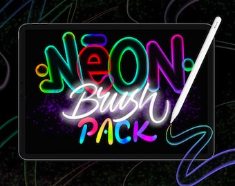 Neon Procreate Brushes, Neon Lettering/Illustration Brushes, Bubble Brushes, Instant Download, Rainbow Procreate Brushes
