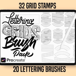 Procreate Lettering Stamps and Composition Grids , Procreate Lettering Brushes , Procreate Lettering Brush Pack, Procreate Stamps