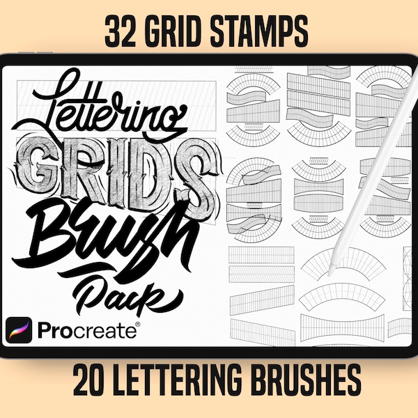 Procreate Lettering Stamps and Composition Grids , Procreate Lettering Brushes , Procreate Lettering Brush Pack, Procreate Stamps