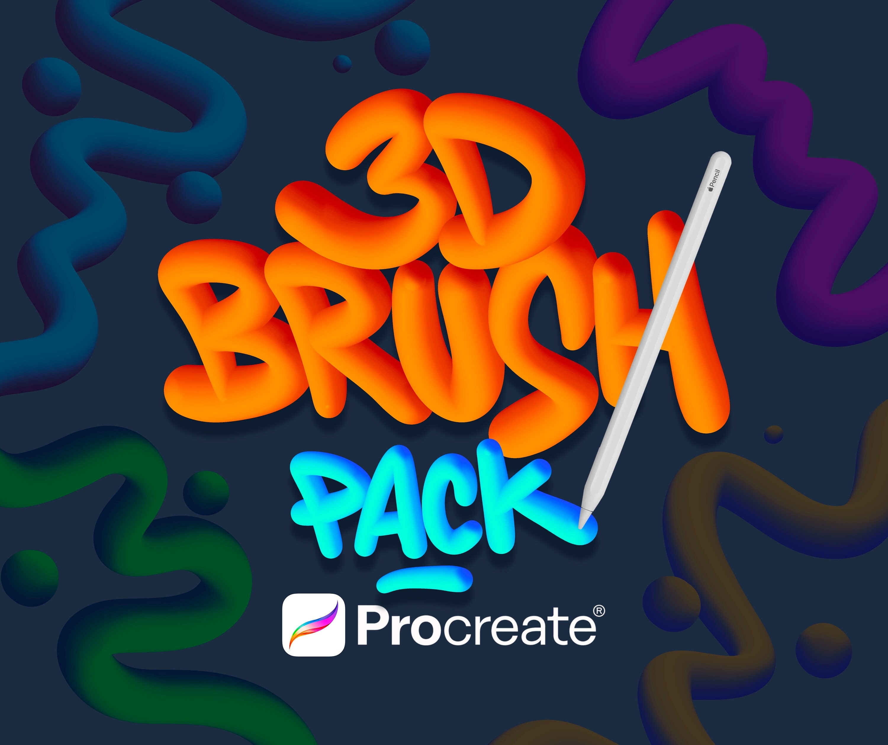 Pack de pinceles Procreate 3D Lettering – Efectos 3D realistas para iPad, descarga instantánea